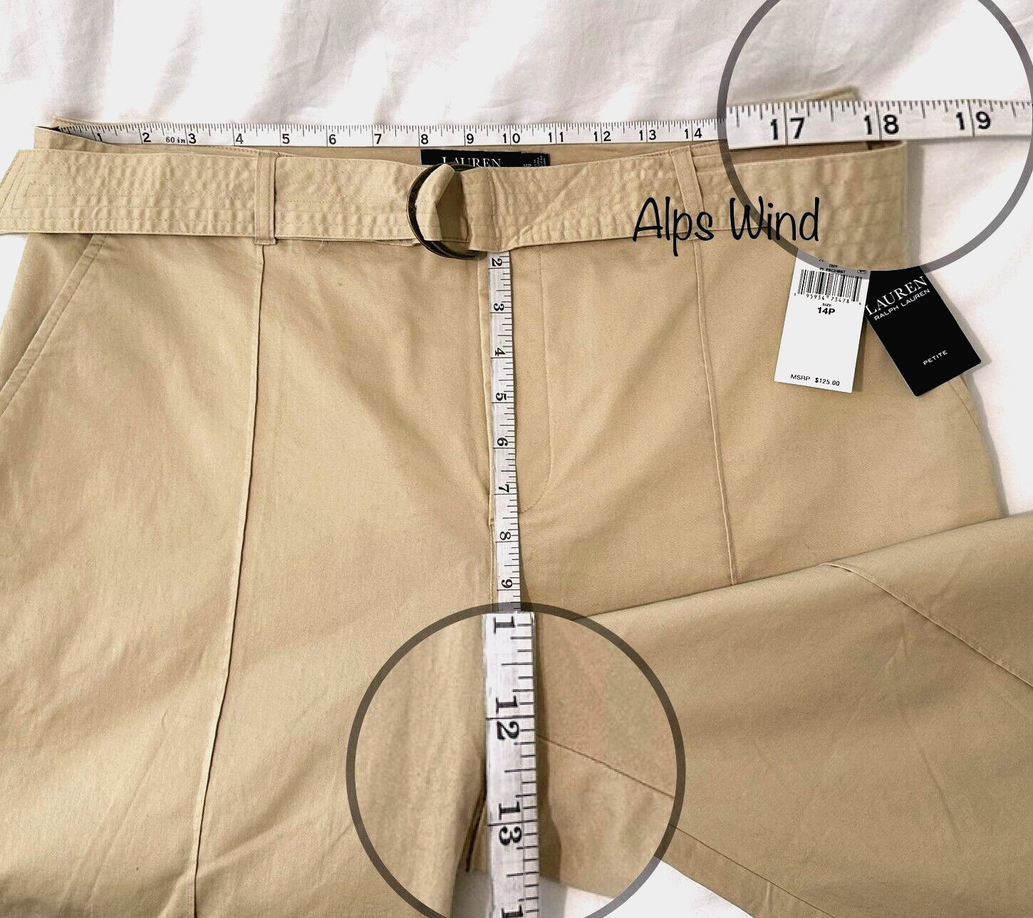 Lauren Ralph Lauren Micro-Sanded Twill Belted Wide Leg Pants Womens 14P Tan $125