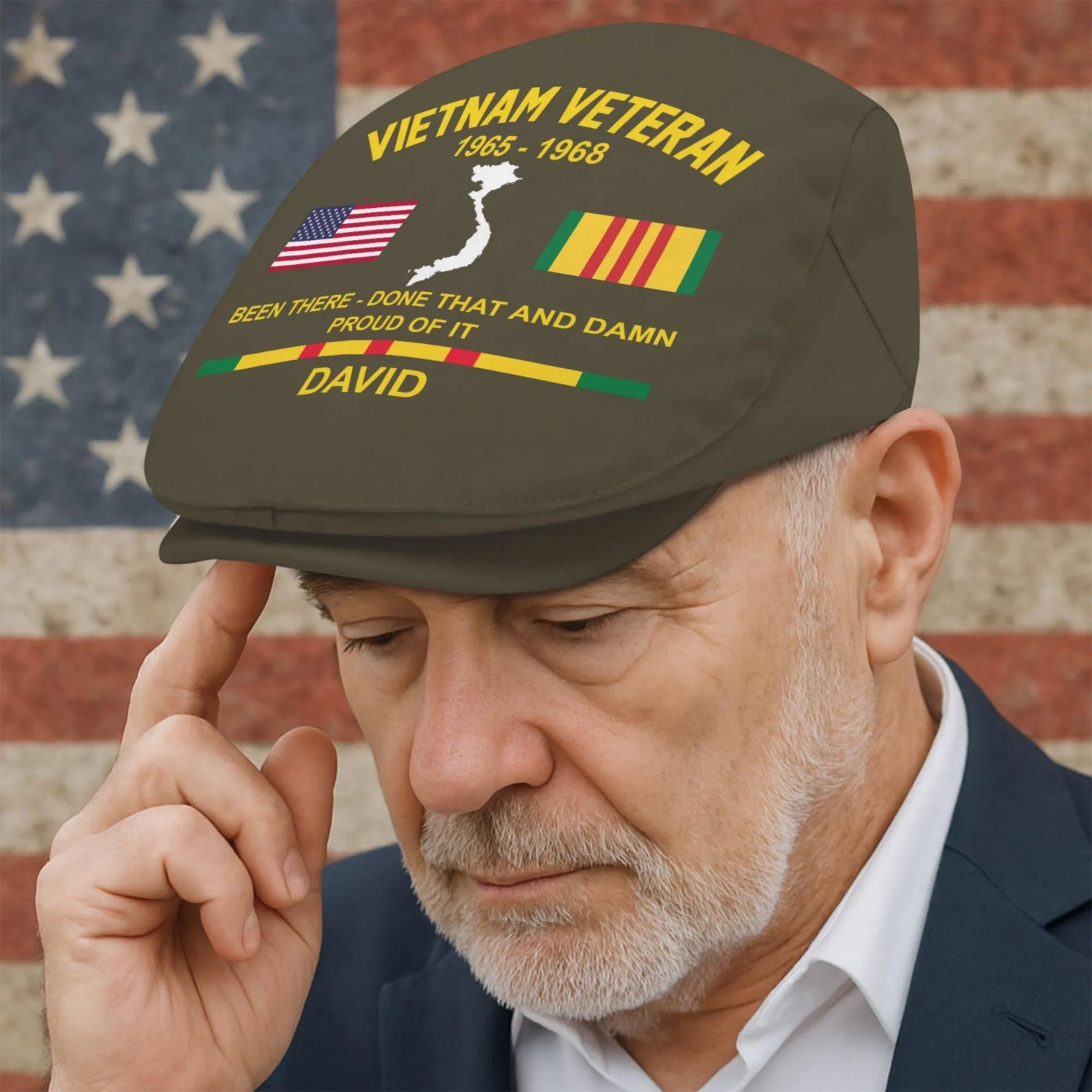 Personalized Vietnam Veteran Flat Cap Custom Name Year US Military Gift Men