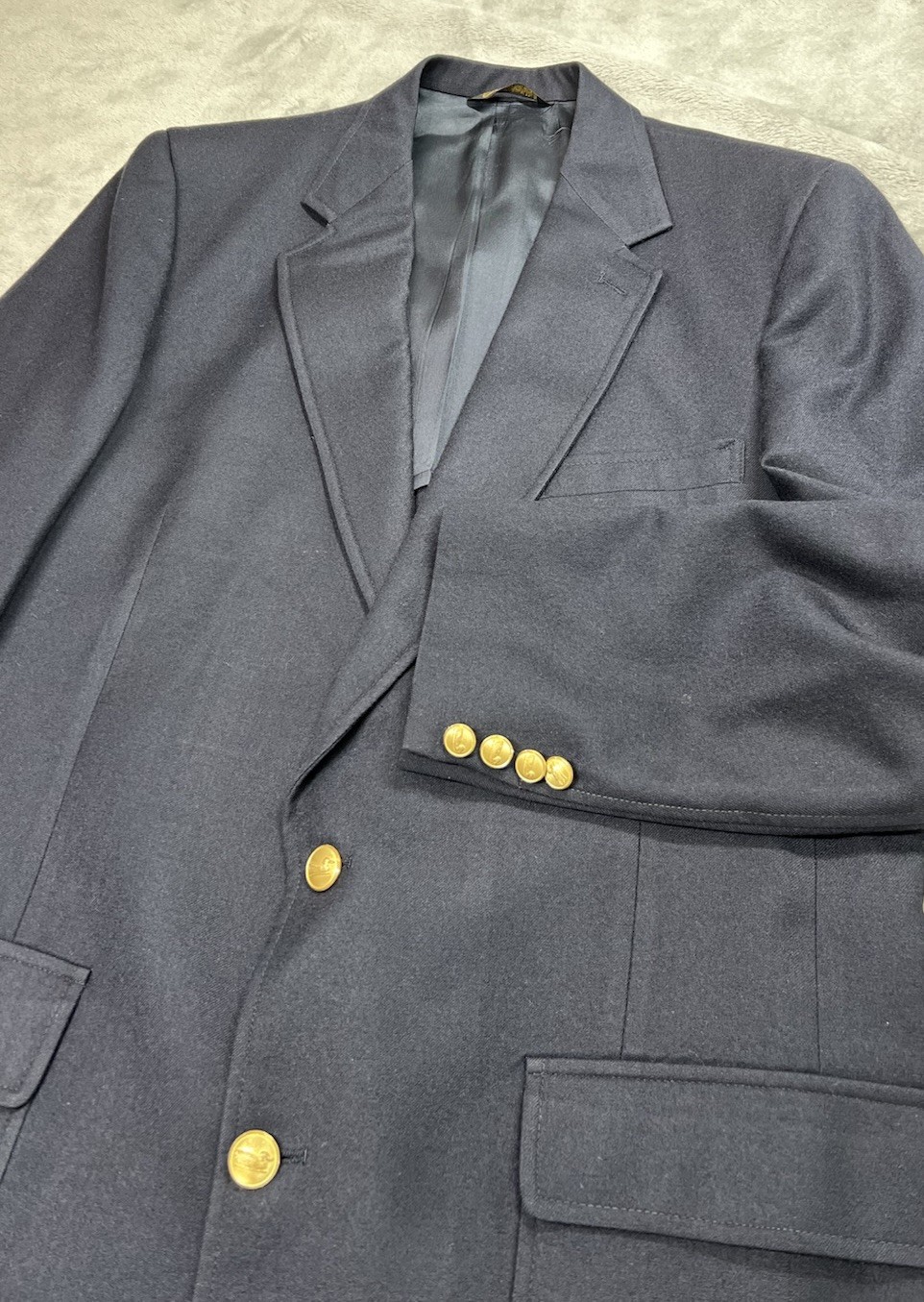 Stafford Blazer Mens 44XL Extra Long Navy Blue Wool Gold Button Sport Coat
