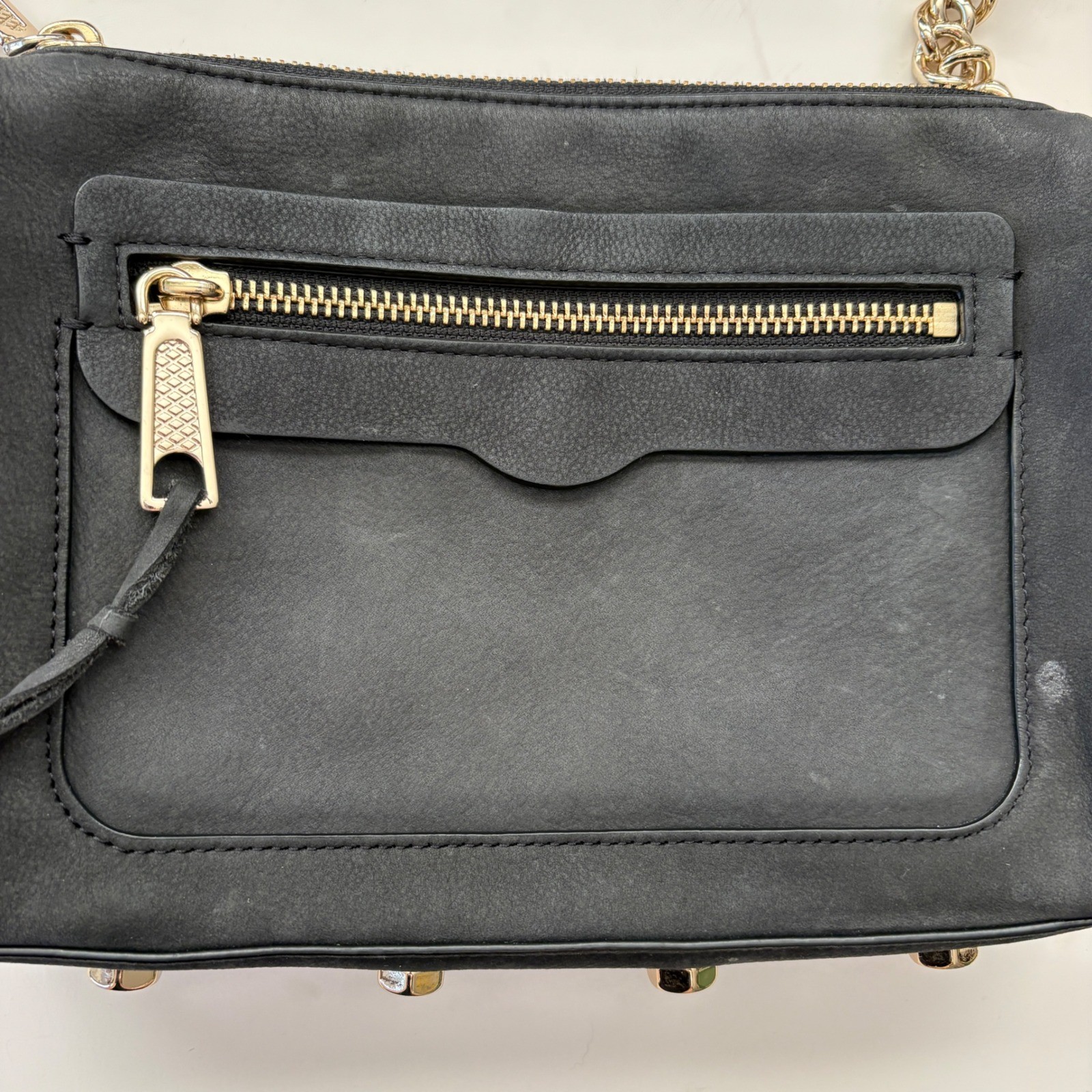 Rebecca Minkoff Mini MAC Crossbody Bag Black Nubuck Leather Gold Hardware Clutch