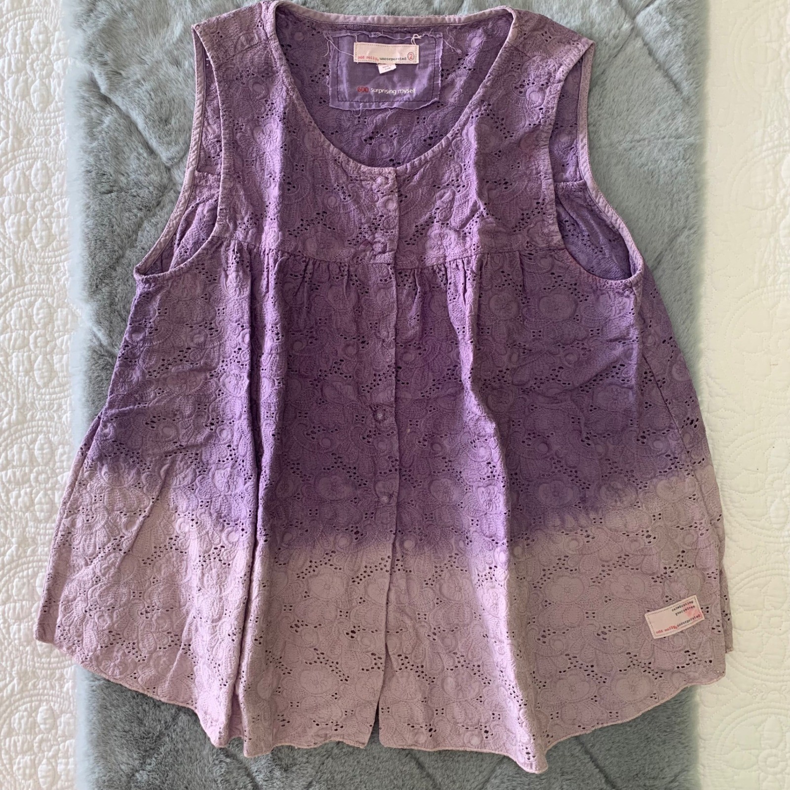 Odd Molly Purple Ombre Eyelet Cotton Sleeveless Baby Doll Sz S/XS Boho Chic Top
