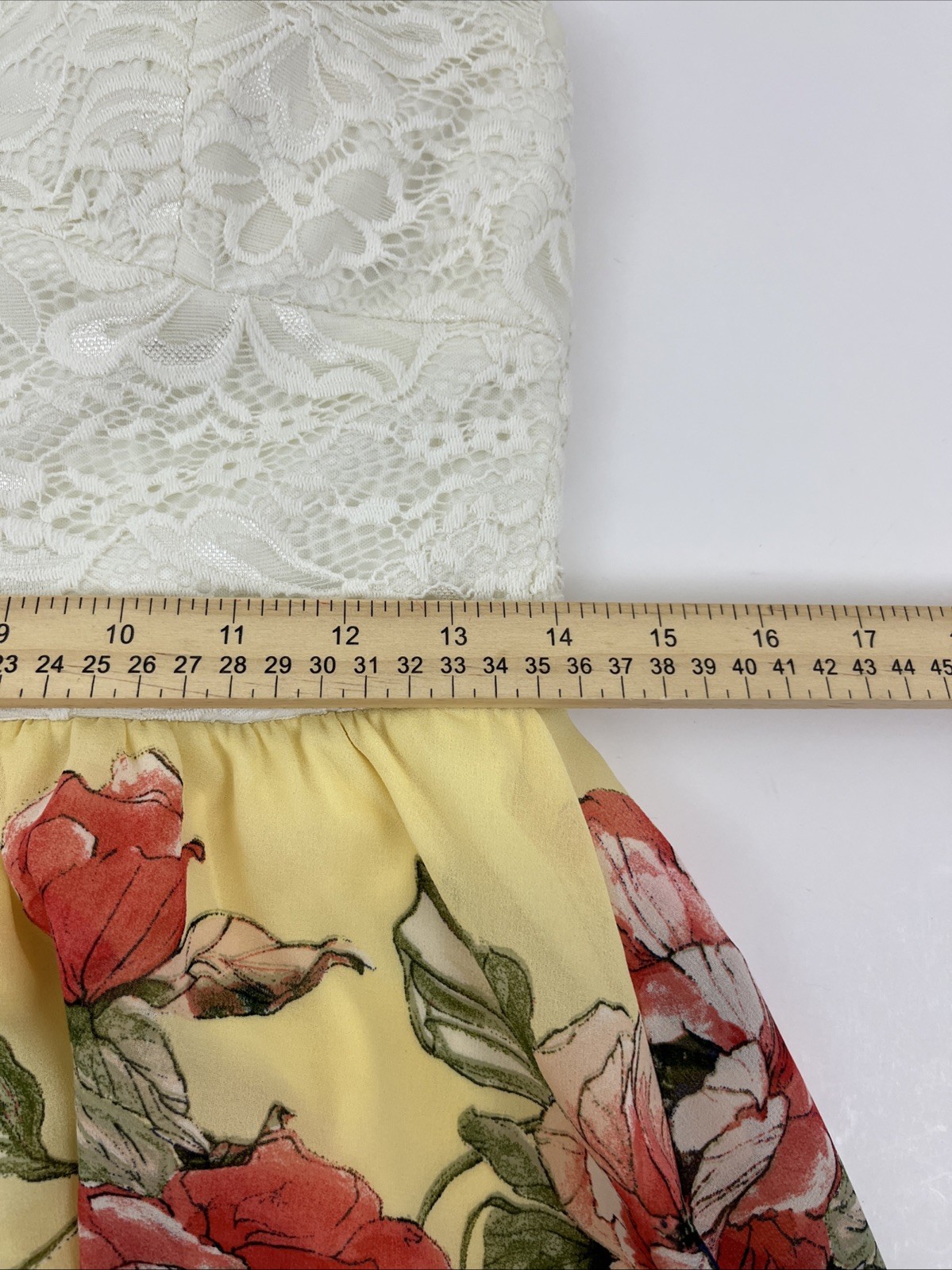 A.U.W. Sundress Size L Yellow Pink Floral Adjustable Strap Built In Bra Hi-Low