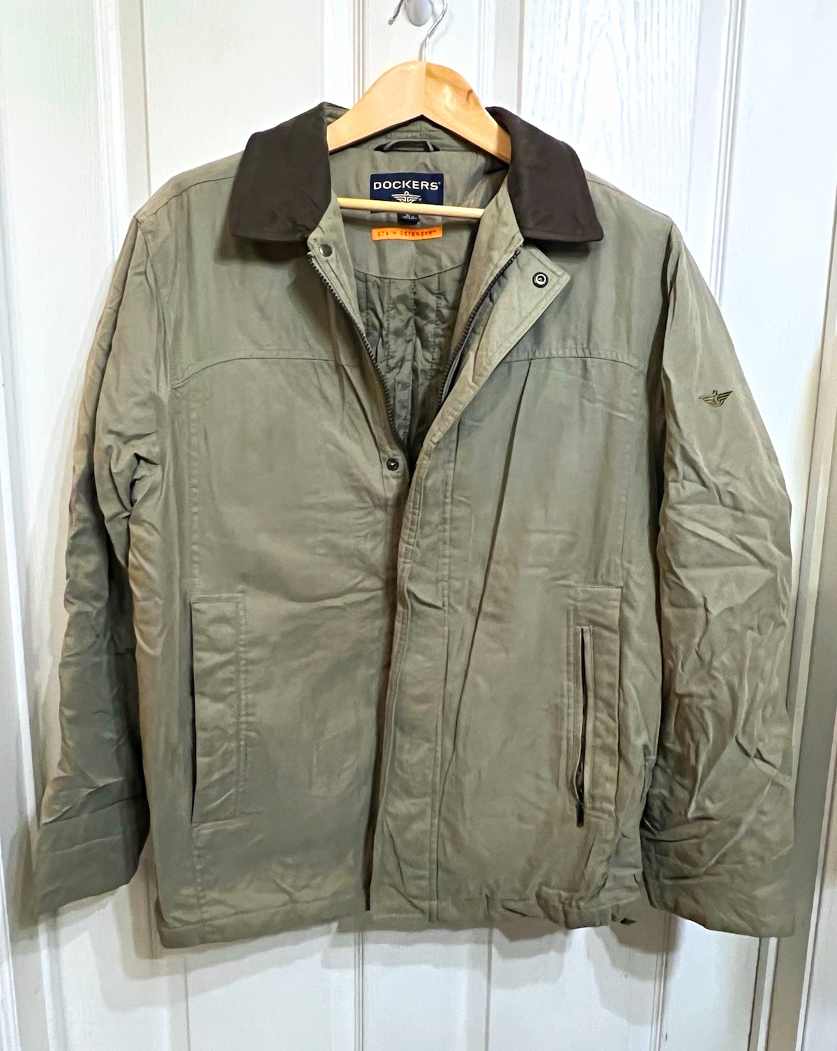 Dockers Men’s L Green Full Zip Insulated Quilted Lined Jacket Point Collar