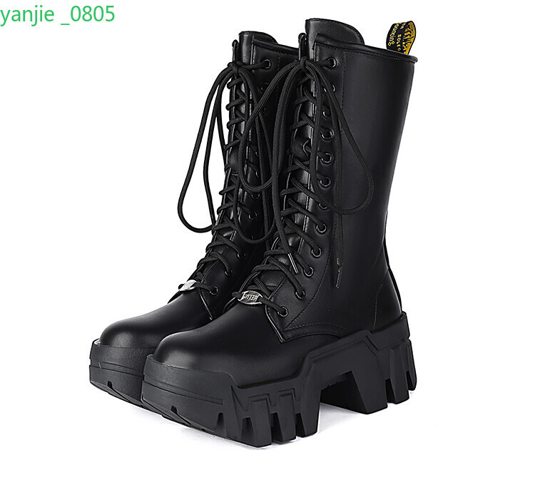 Gothic Women’s Faux Leather Platform Mid Calf Boots Lace Up Shoes Zip Block Heel