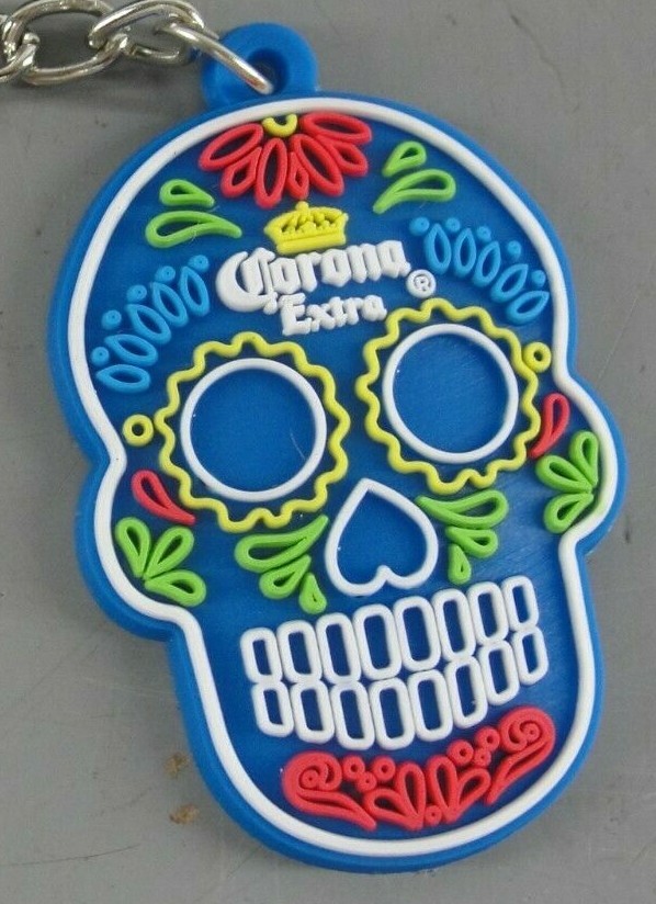 WHOLESALE RETAIL BOX LOT 200 CORONA EXTRA SUGAR SKULL KEYRING KEY TAG CHARM FOB