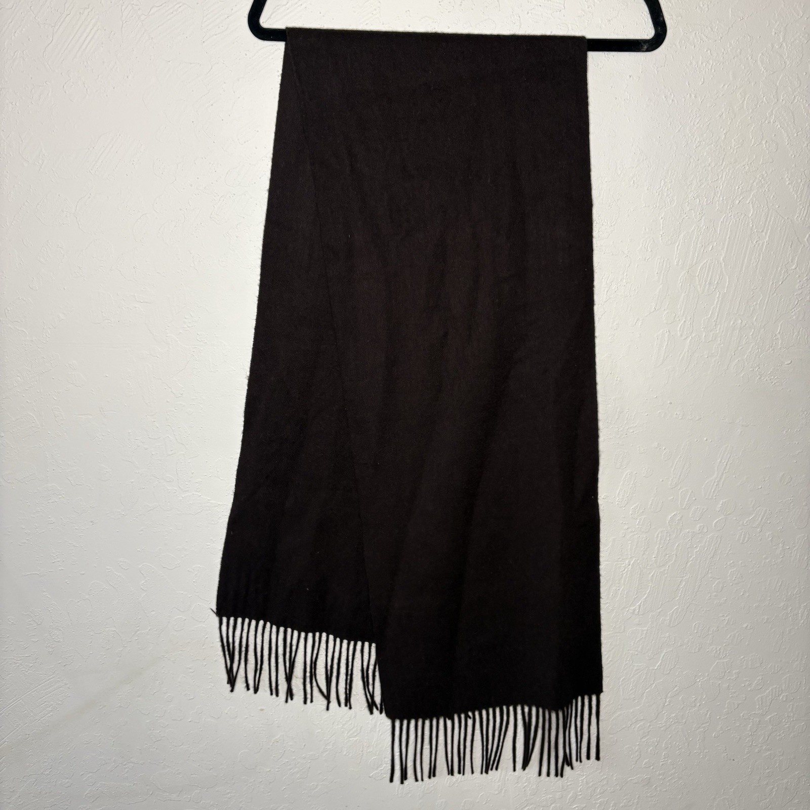 Alashan One Size Dark Brown Merino Wool Cashmere Blend Scarf Fringe 62” X 12.75”