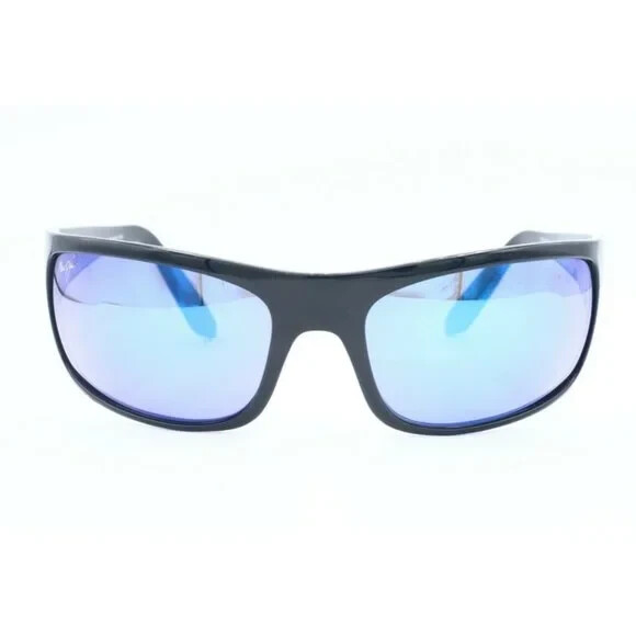 Maui Jim Peahi MJ 202-02 Square Black Sunglasses Blue Polarized (C)
