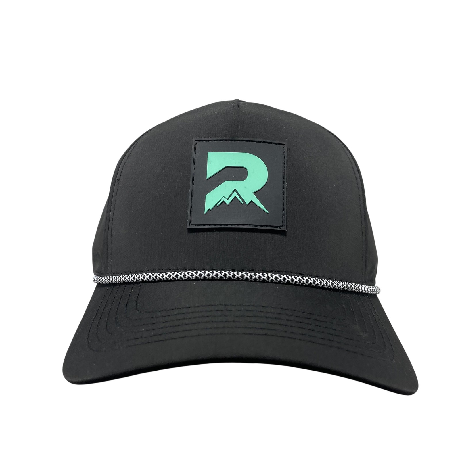 R Mountain Logo Hat Cap Snap Back One Size Mens Black Rope Outdoor Mesh Bike NEW
