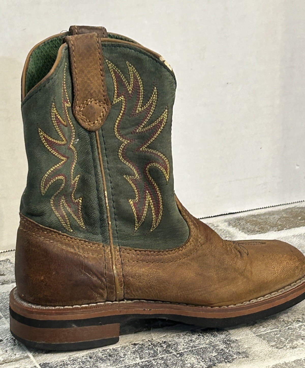John Deere Dan Post Boot Co Brown Green Leather Cowboy Boots JD2316 Boys 12M