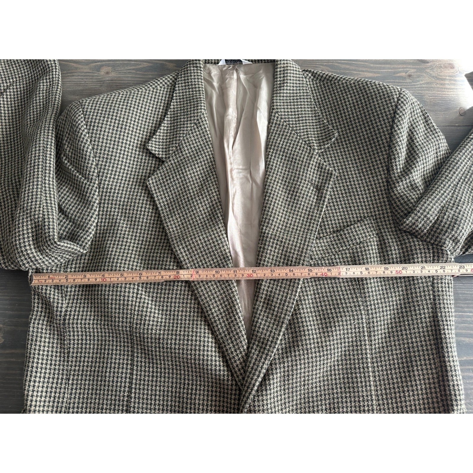 Vintage Cellini Uomo Green Tan Houndstooth Blazer Tailored Coat Men’s Size 46L