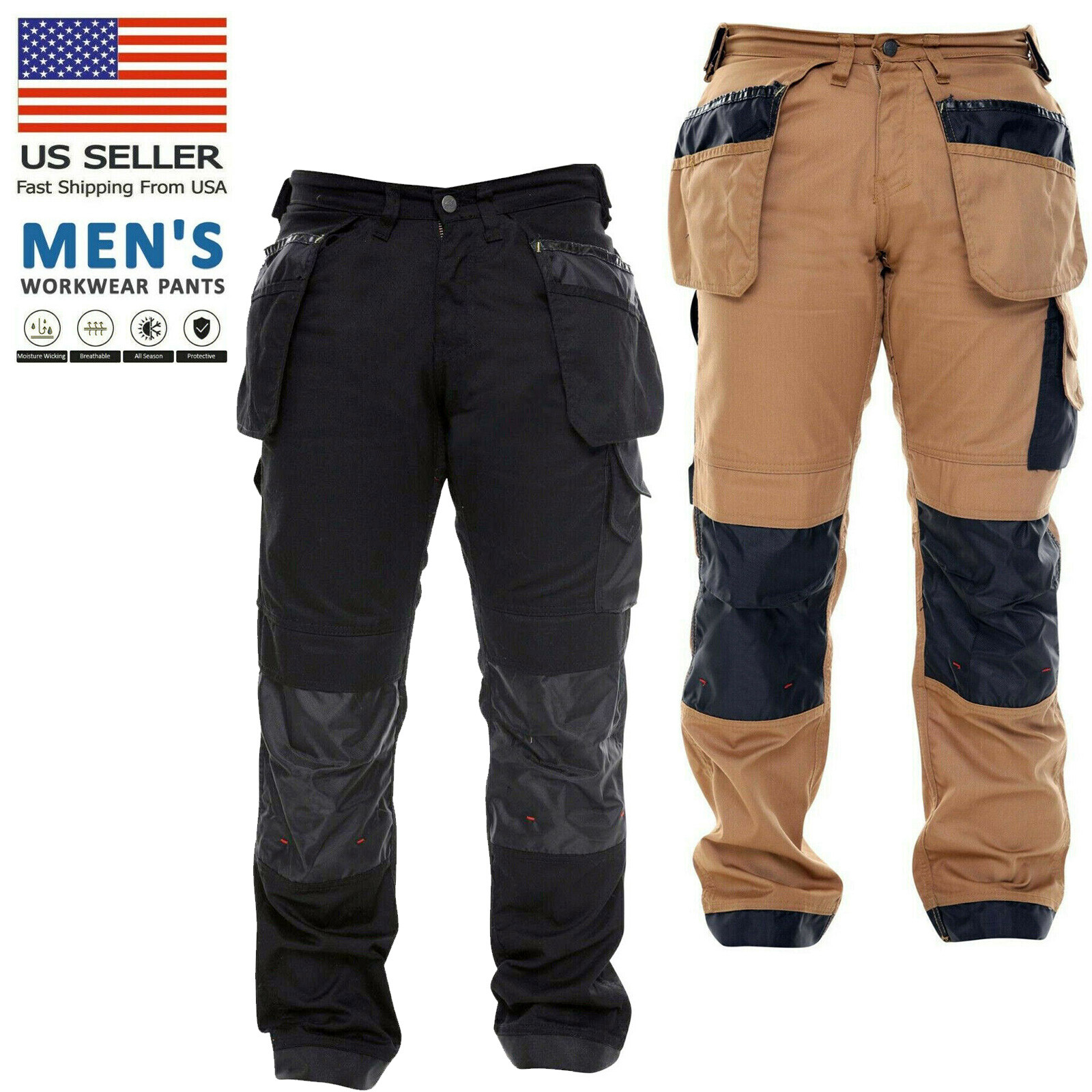 Mens Combat Cargo Work Pants Cordura Reinforced Heavy Duty Working Trousers