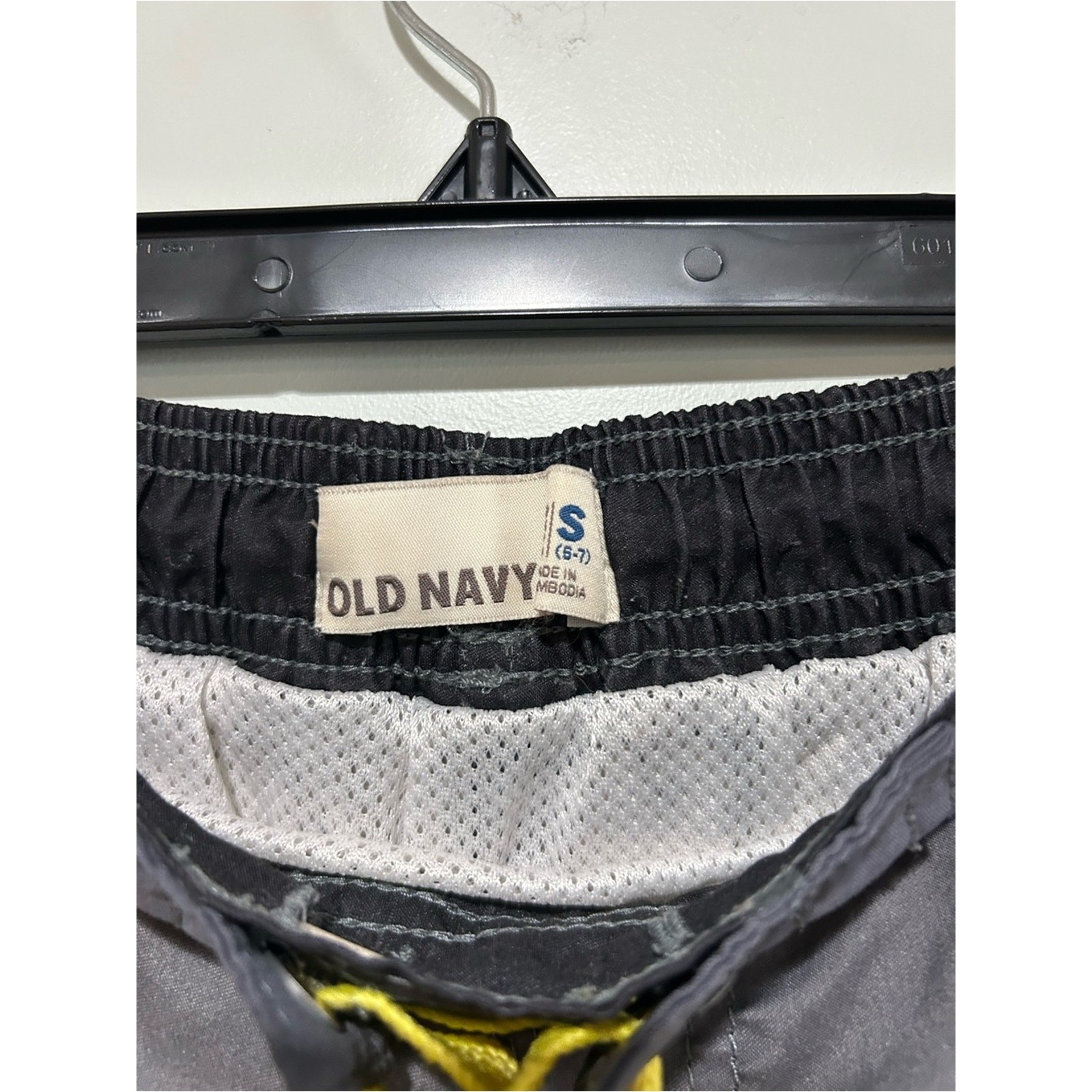 Old Navy Black, Gray & Yellow Boys’ Striped Swim Trunks