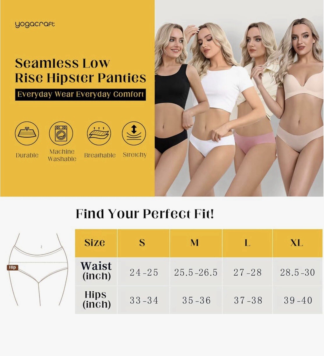 Yogacraft Bikini Panties 6 PACK Women’s SMALL Seamless No Show Stretch New!!