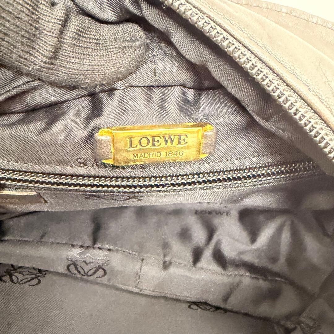 LOEWE Handbag Anagram Nappa Leather Dark Brown Vintage Authentic From Japan