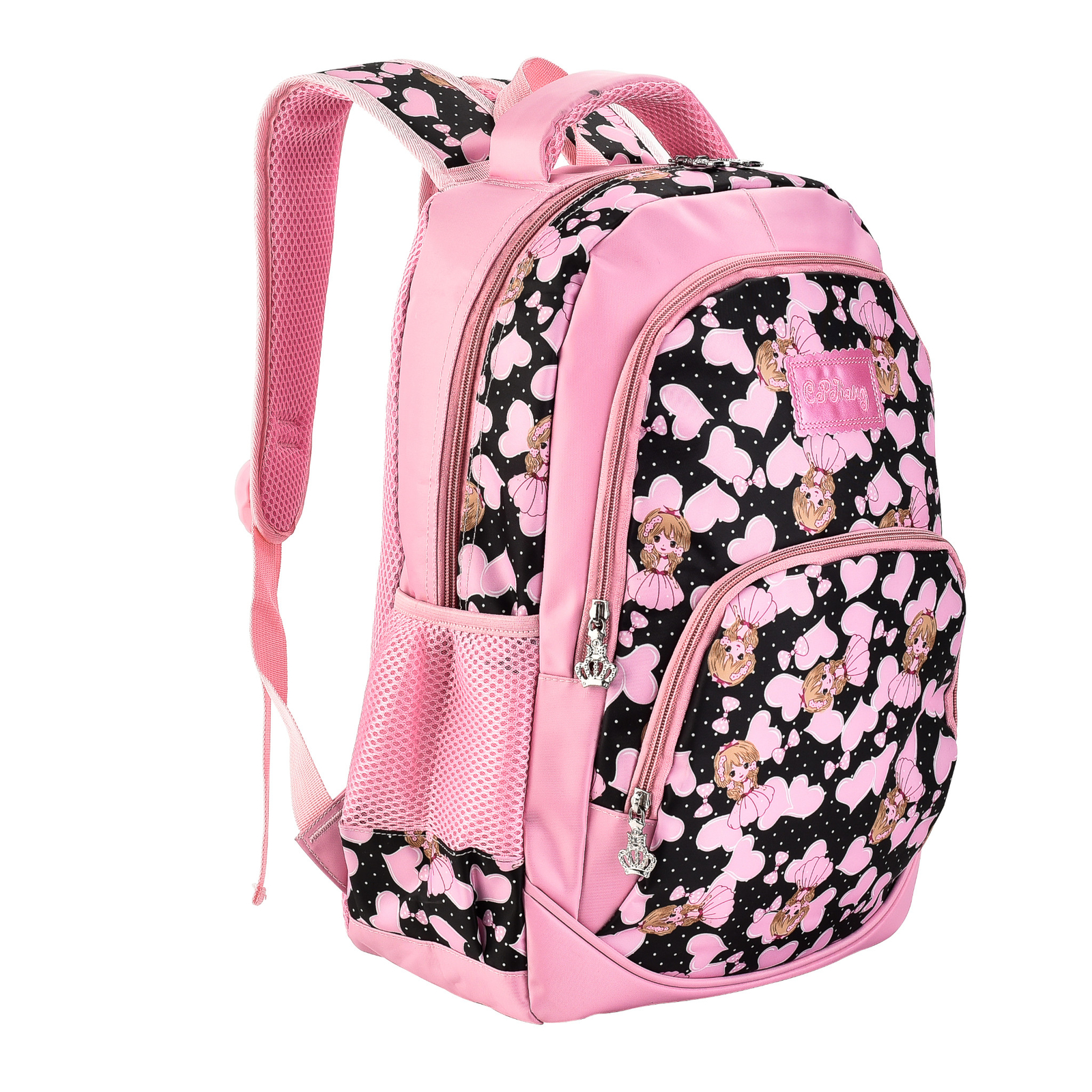 School Backpack for Teen Girls & Kids, Water & Stain Resistant, Black & Pink 1ea