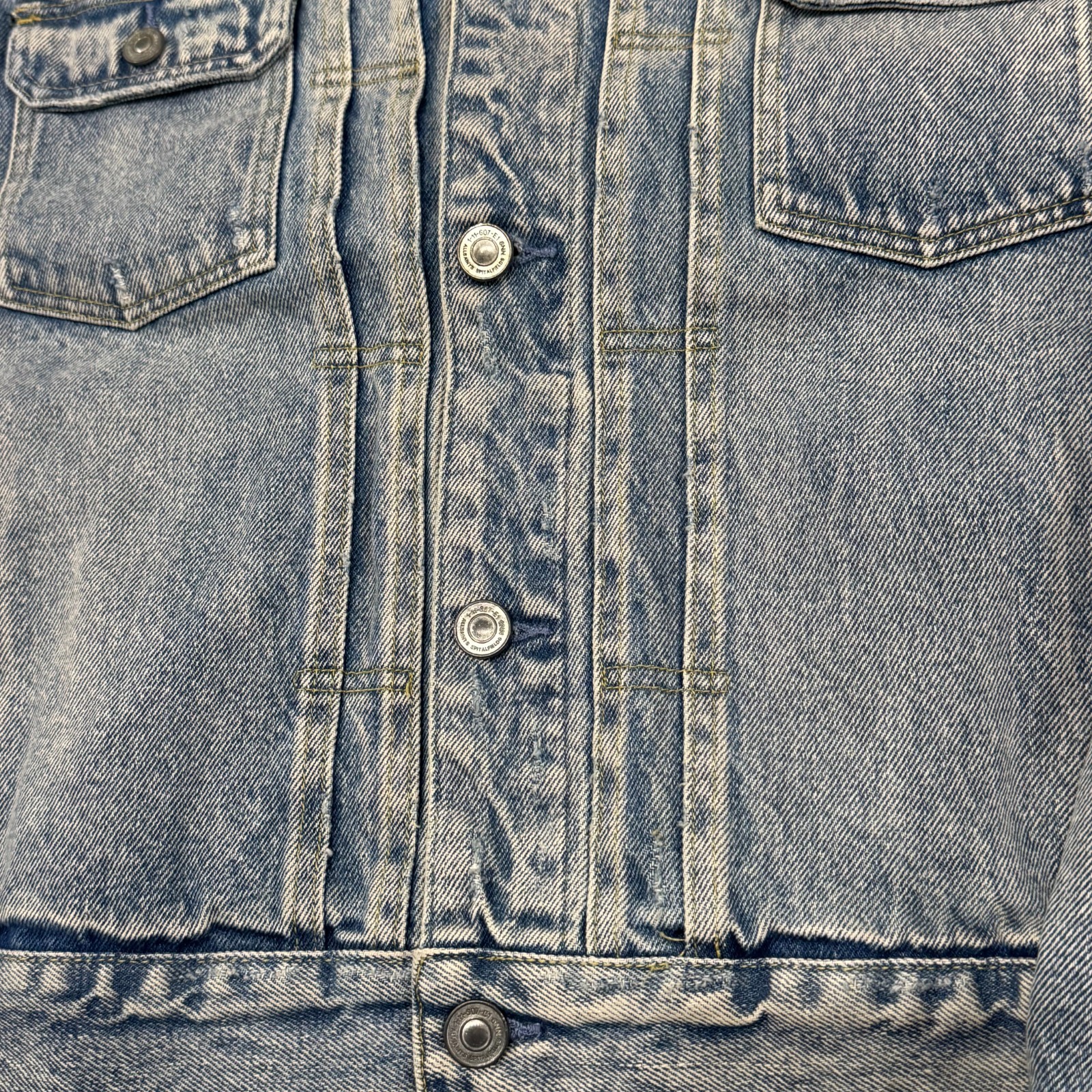 Allsaints Imoku Trucker Jacket Mens Large Blue Denim Long Sleeve Button Front