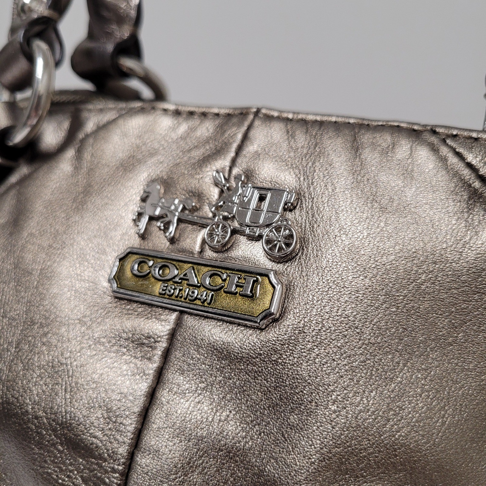 Coach Madison Sophia Metallic Pewter Leather Satchel Shoulder Bag 18609 Silver
