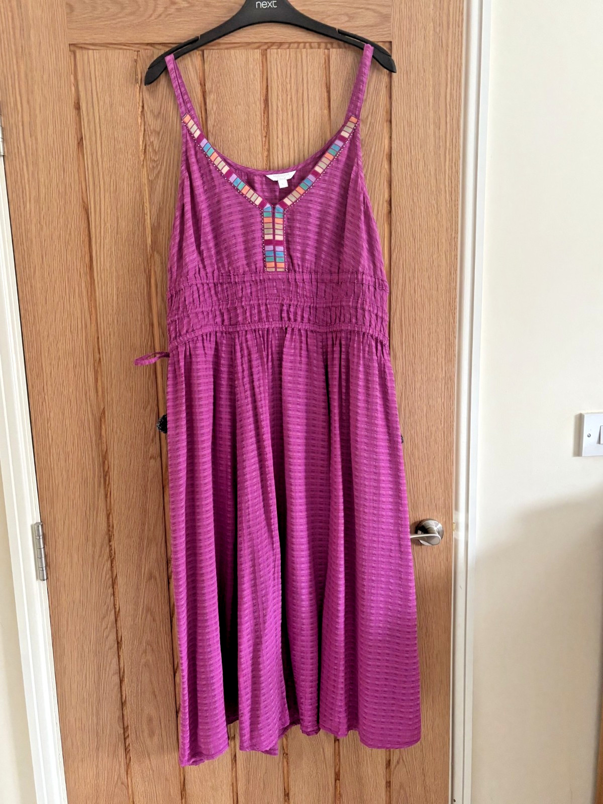 Monsoon Purple (Dark Magenta Pink) Textured Midi Length Sun Dress, Size L, 16-18