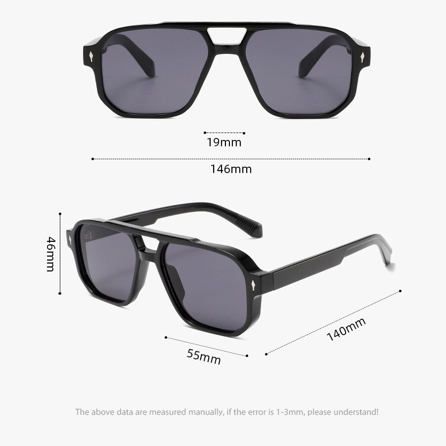 Classic Square Double Bridge Pilot Sunglasses Men Retro Outdoor Shade Glasses