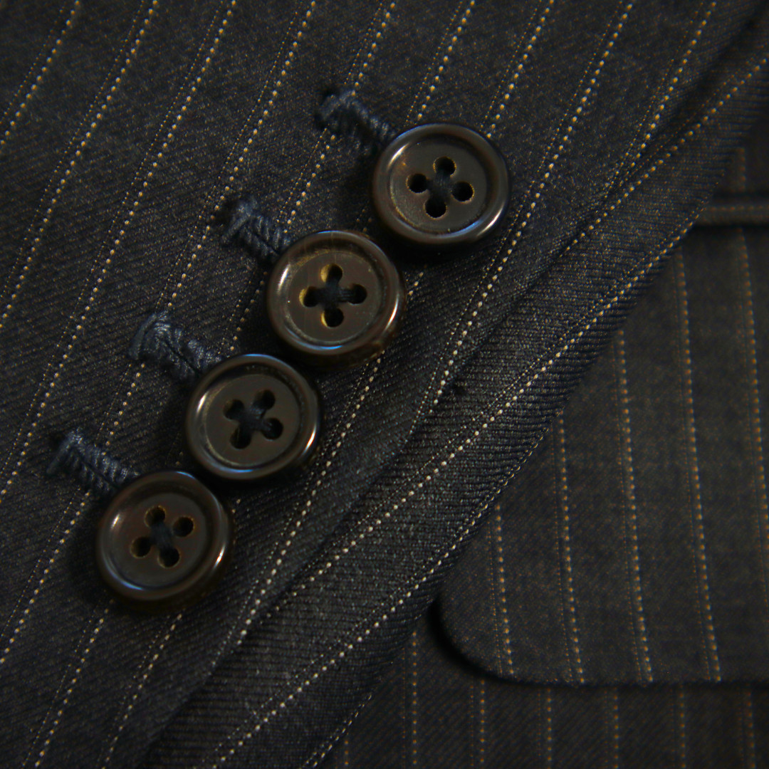 Bespoke Hickey Freeman 2 Piece Suit 46S Gray Pinstripe Surgeon Cuff Dual Vent