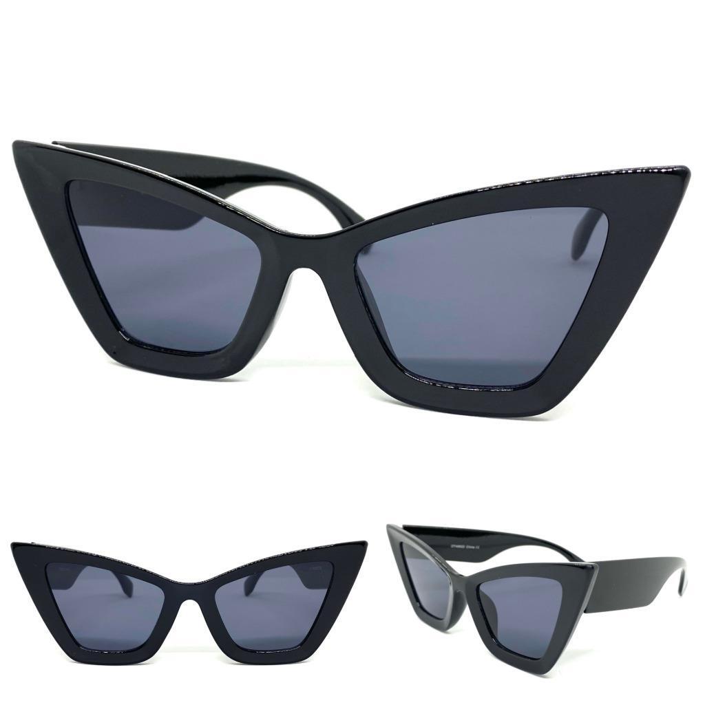 OVERSIZED Exaggerated Classy Elegant Modern Retro Cat Eye SUNGLASSES Black Frame
