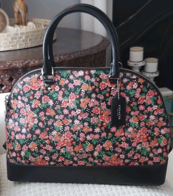 Coach Large Sierra Satchel Crossbody in Leather & Posey Cluster Print