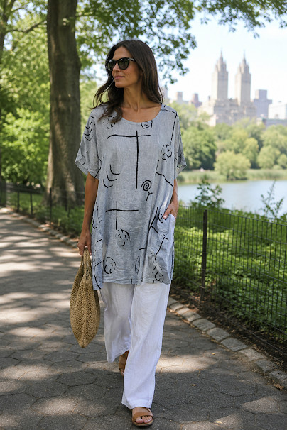 Transparante Women Loose Fit Linen Top Balloon style sz 2 XL NWT made in Italy