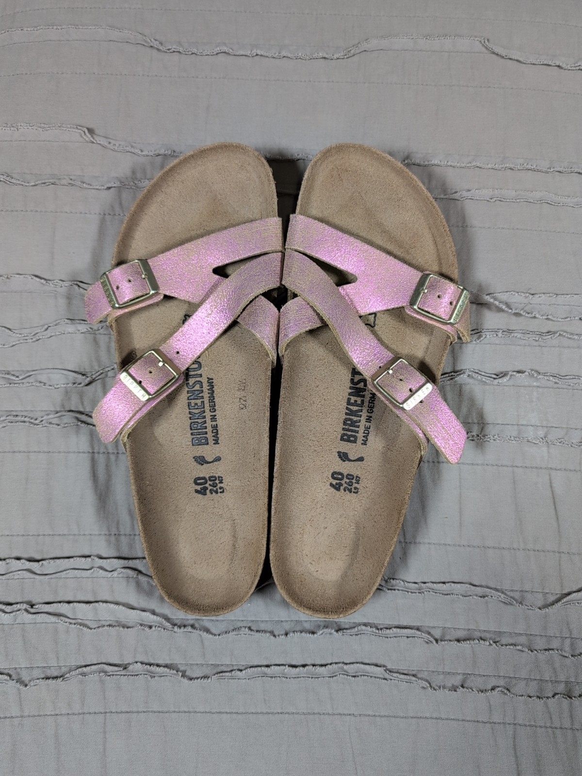Birkenstock Yao Balance Washed Pink Metallic Suede Slide Sandal W9 M7 Narrow 40