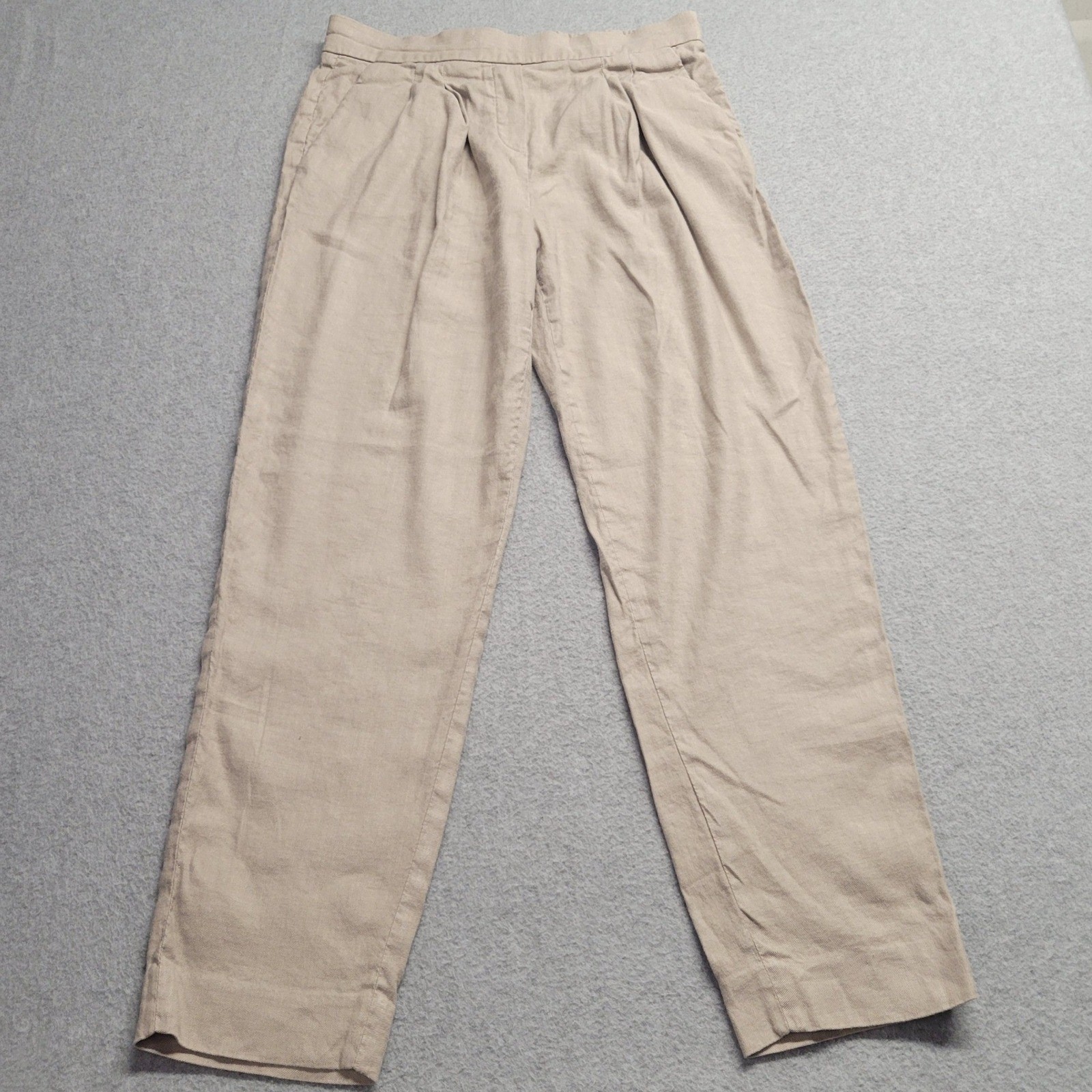 Babaton Pleated Linen Blend Trousers Tan Beige Elastic Waist Pants Size 2