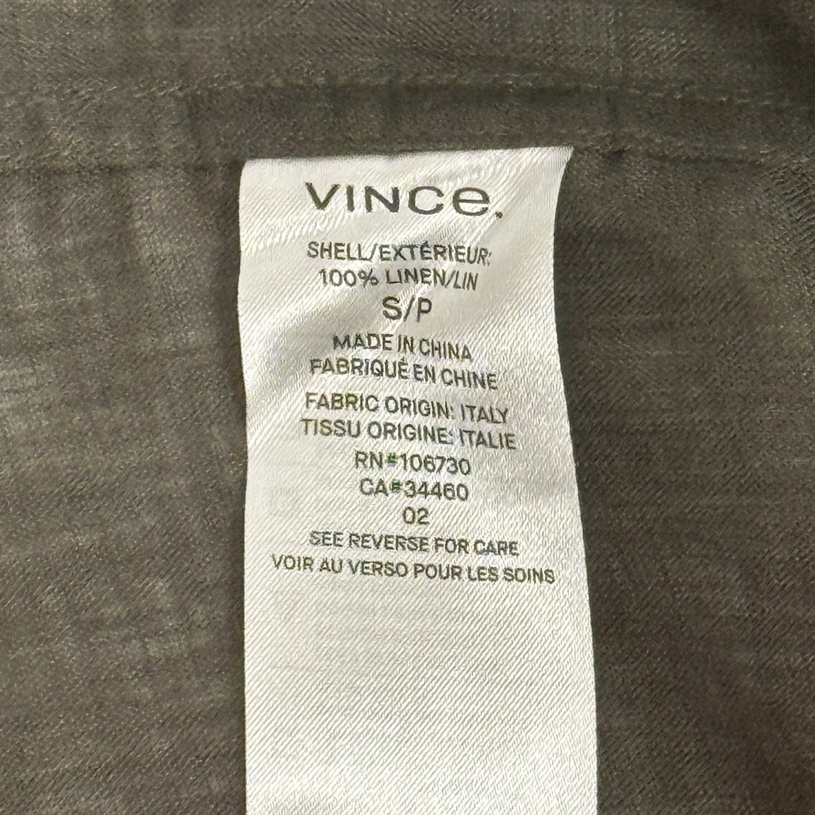 Vince Men’s 100% Linen Short Sleeve Button Down Shirt – Dark Olive Green – S