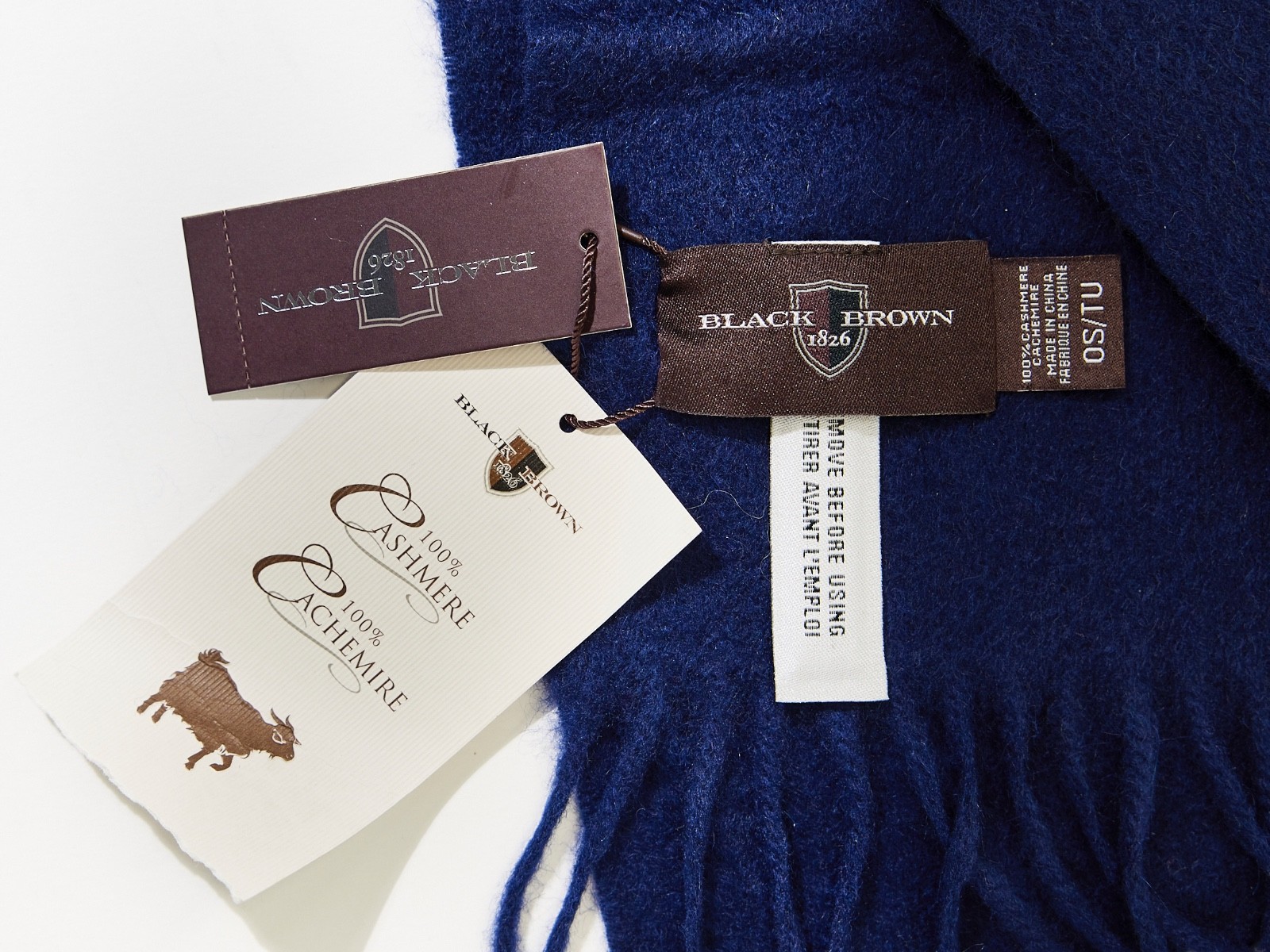 BLACK BROWN 1826 Mens Scarf 100% Cashmere Wool Winter NAVY BLUE NWT NEW