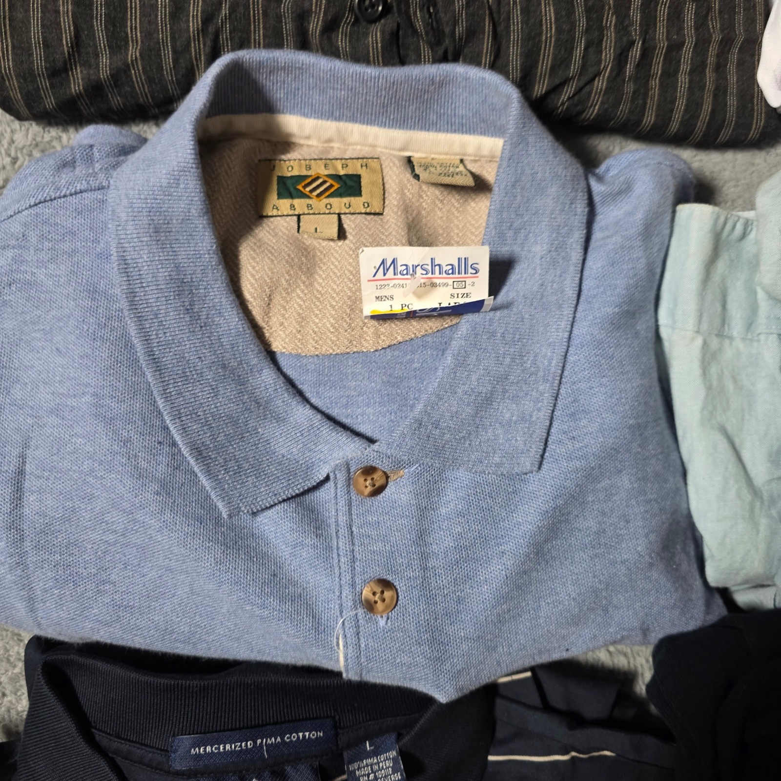 Multi Brand Mens Mixed Size Polo Button Down Shirt Lot 8pc Navy Blue ALL FLAWED