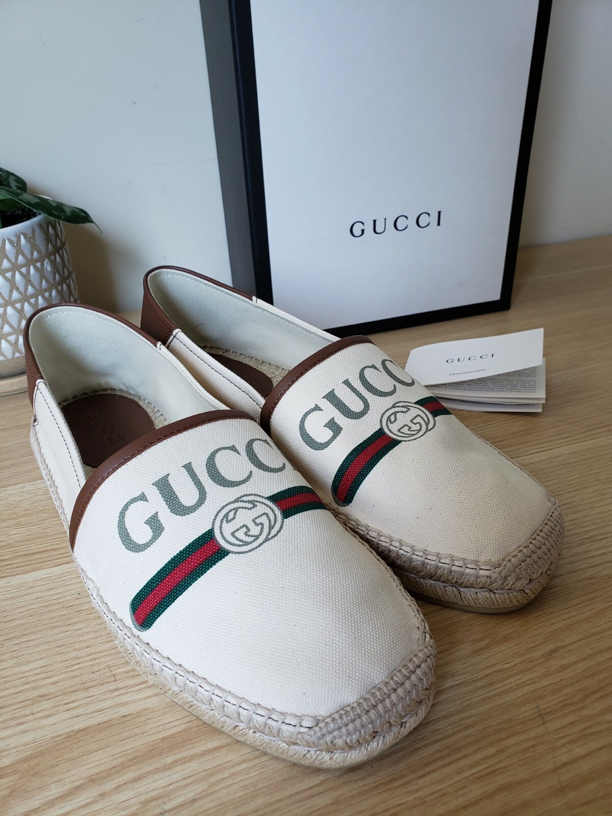 *NWB* Gucci men’s shoes Logo Web Espadrilles loafer ivory sz 7/US 7.5