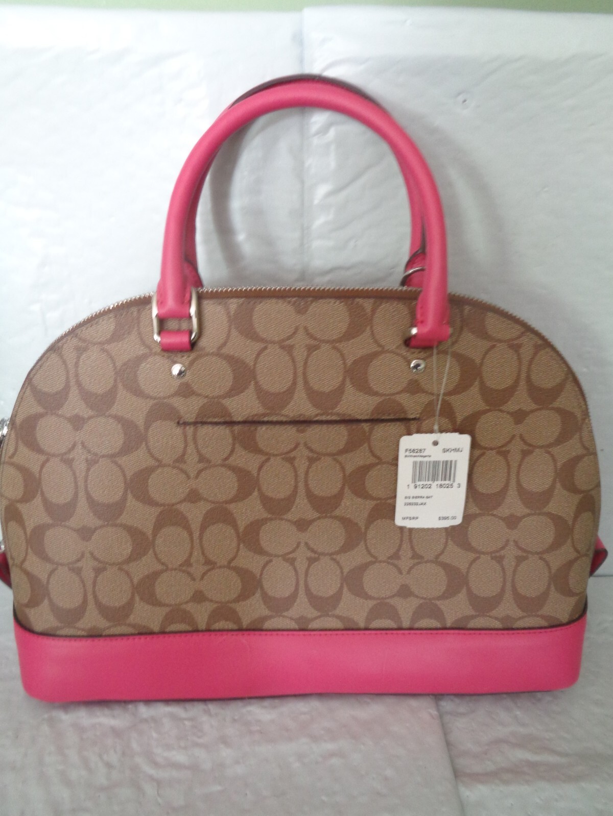 NWT Coach – Large – Khaki / Magenta – Signature Sierra Satchel – #F58287