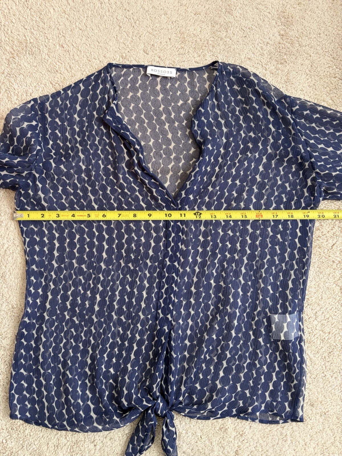 Rosso 35 100% Silk Blue Geometric Shapes Sheer Women’s Size 40 US Sz Small