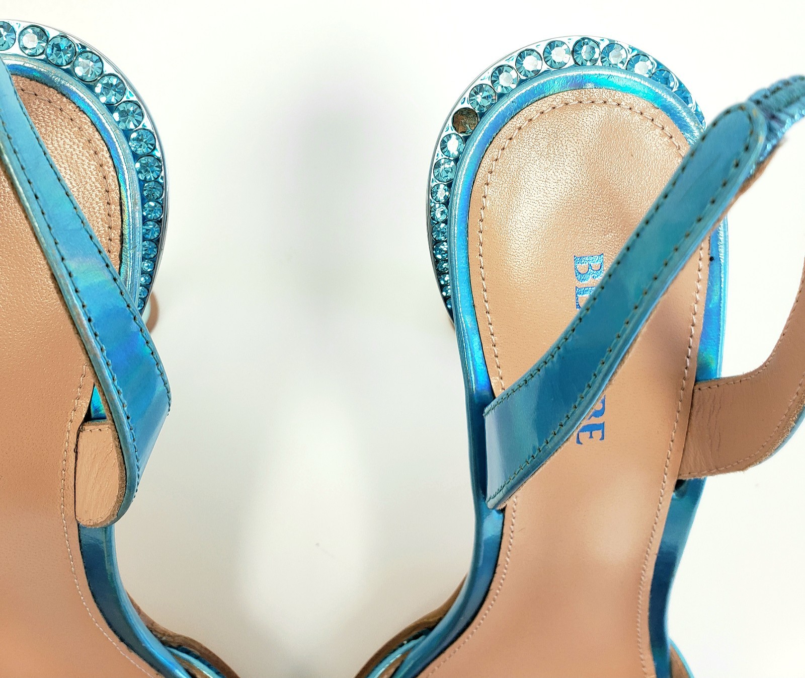 BETZABE Womens Crystal Mirror Slingback Heel Sandal Turquoise Size 37 / US 7