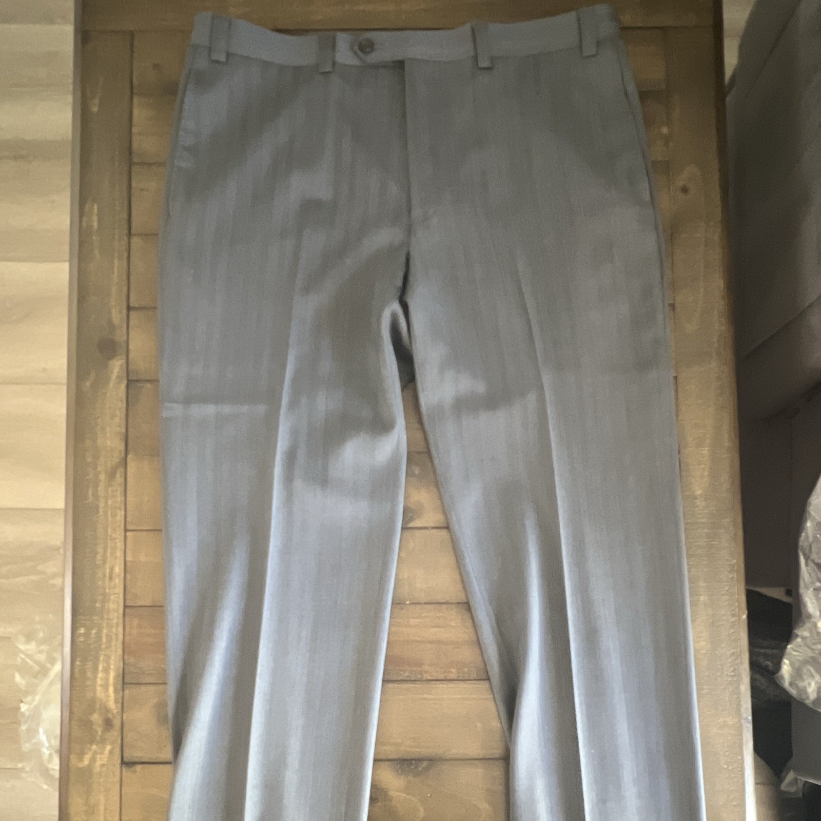 Lauren Ralph Lauren Gray Dress Pants 38W Classic Pleated Wool Twill Striped