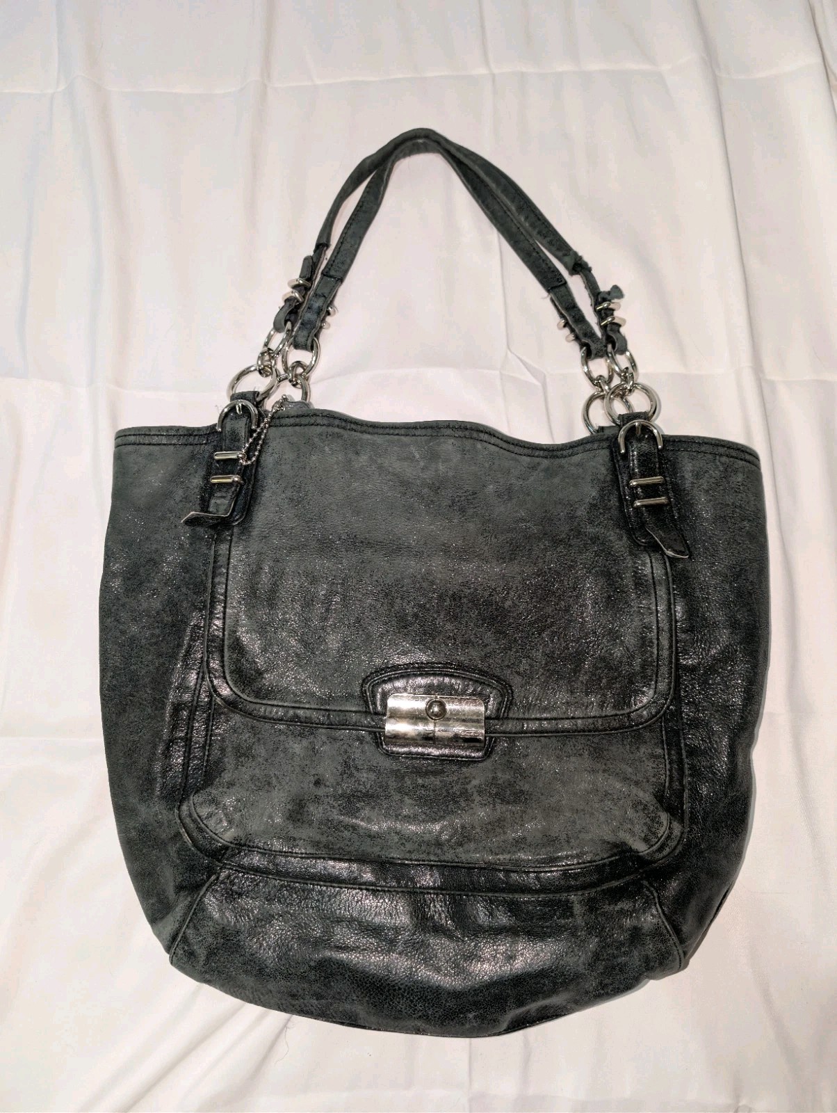 Coach Kristin Pinnacle Leather Tote Bag F19385 Black Shimmer