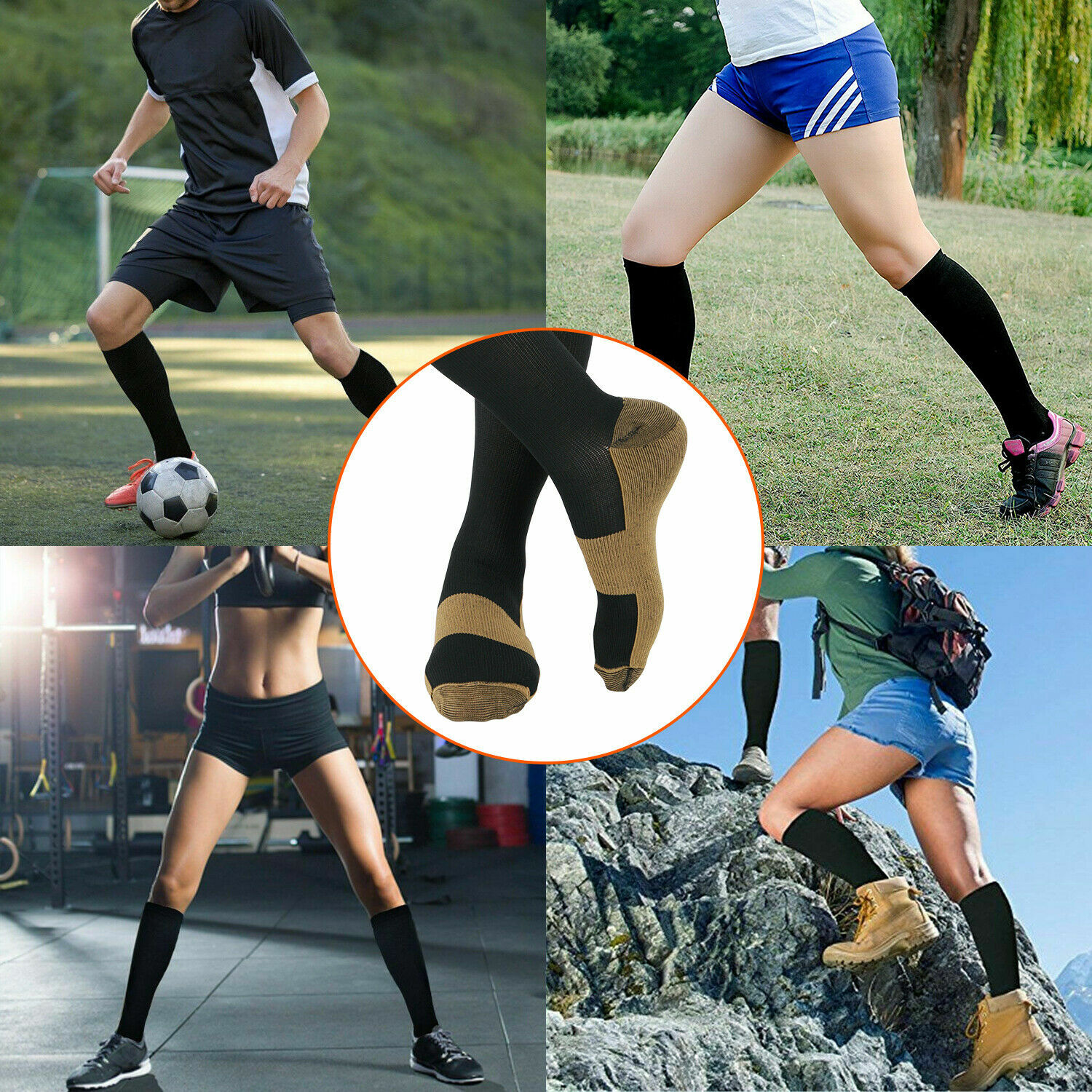 5 Pairs Copper Compression Socks 20-30mmHg Graduated Support Mens Womens S/M-XXL