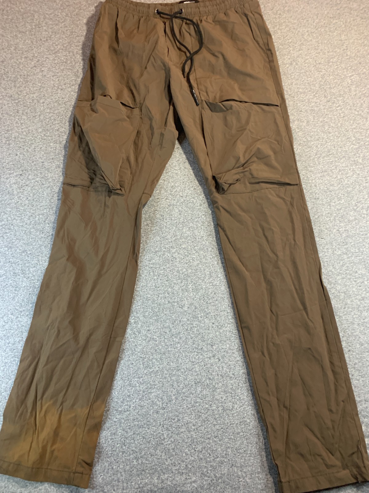 Novamen Pants Mens Large Brown Flat Front Drawstring Waist Cargo Pockets Outdoor