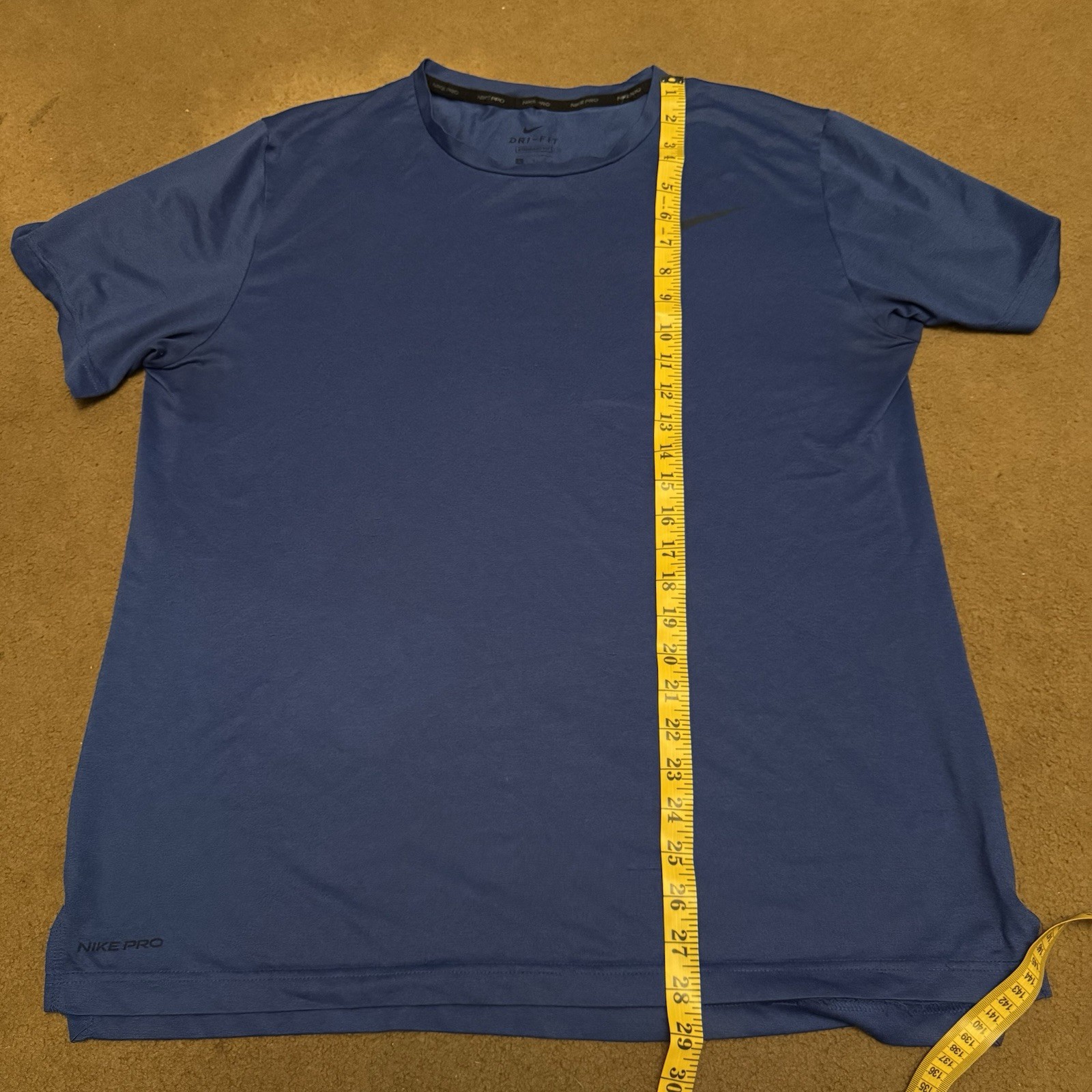 Nike Pro Dri-FIT Men’s L Blue Solid Logo Crew Neck Moisture Wicking Tee
