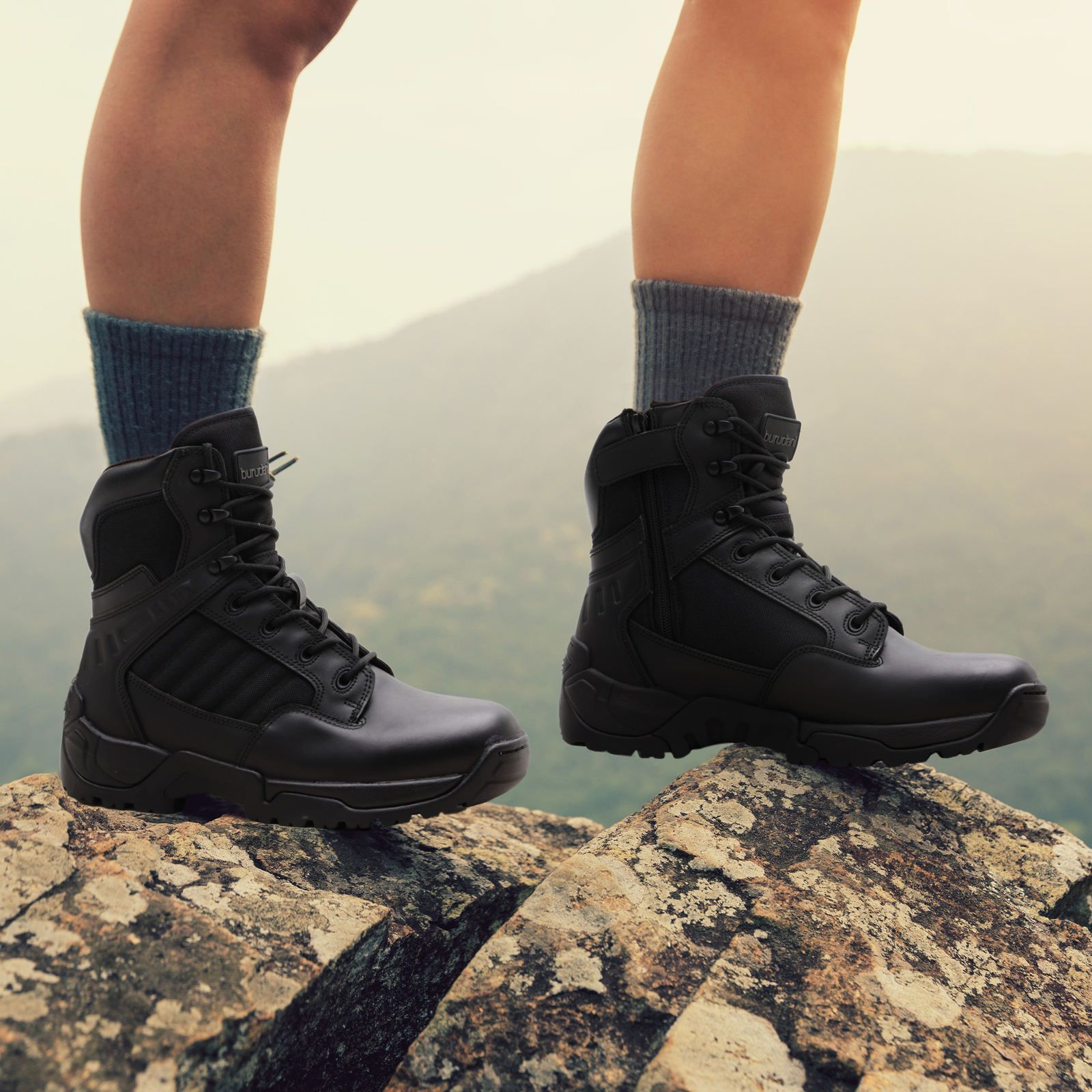 Men’s Military Combat Boots Tactical Work Boots Outdoor Side Zipper Shoes