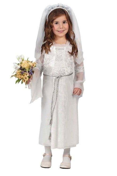 Fun World – Elegant Bride Costume White Dress – Belt – Veil Headpiece Small Size