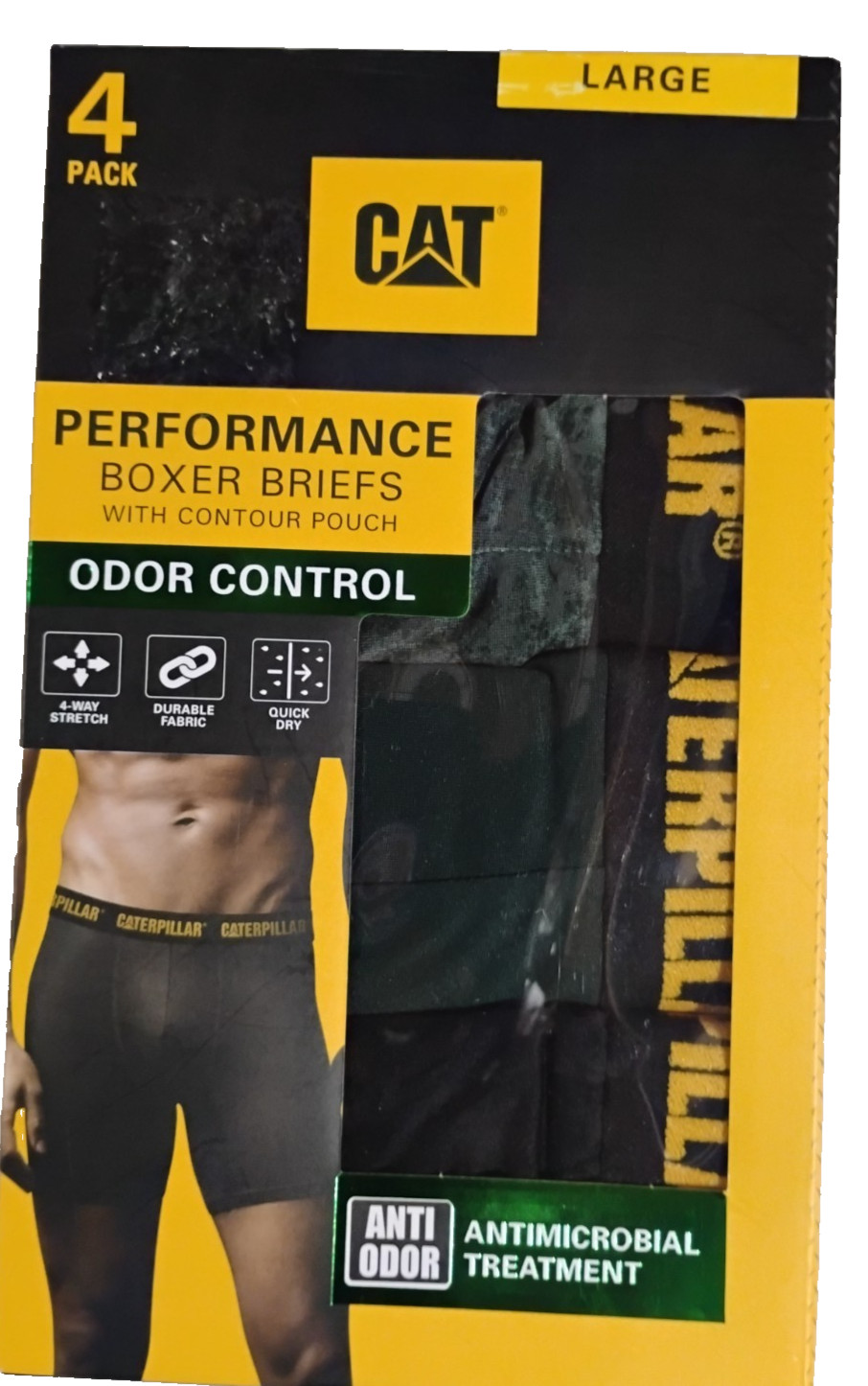 CAT 4-Pack Performance Boxer Briefs With Contour Pouch Odor Control Large New
