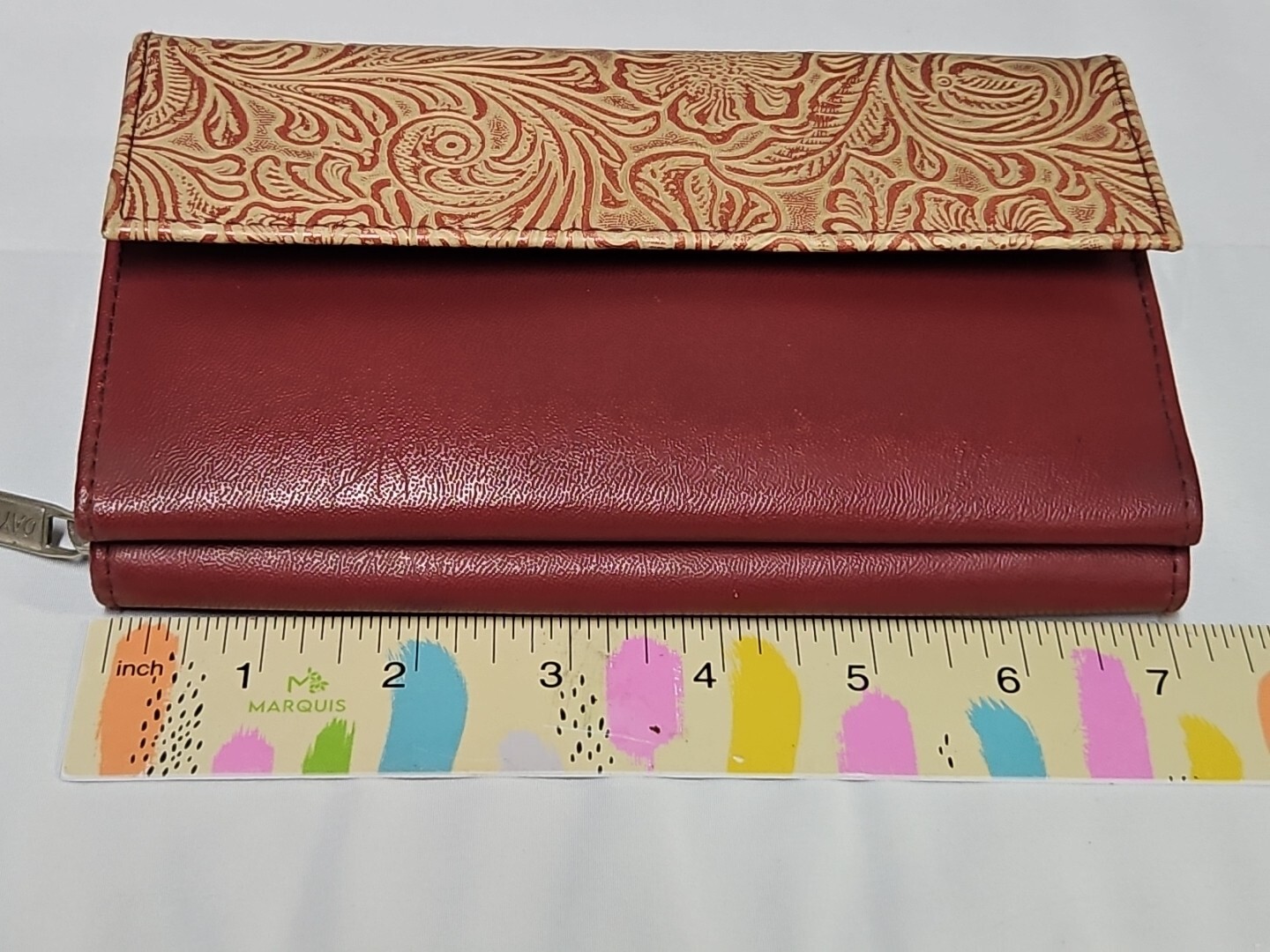 Day Runner Organizer Checkbook Wallet Burgundy Faux Tooled Leather Clutch GUC