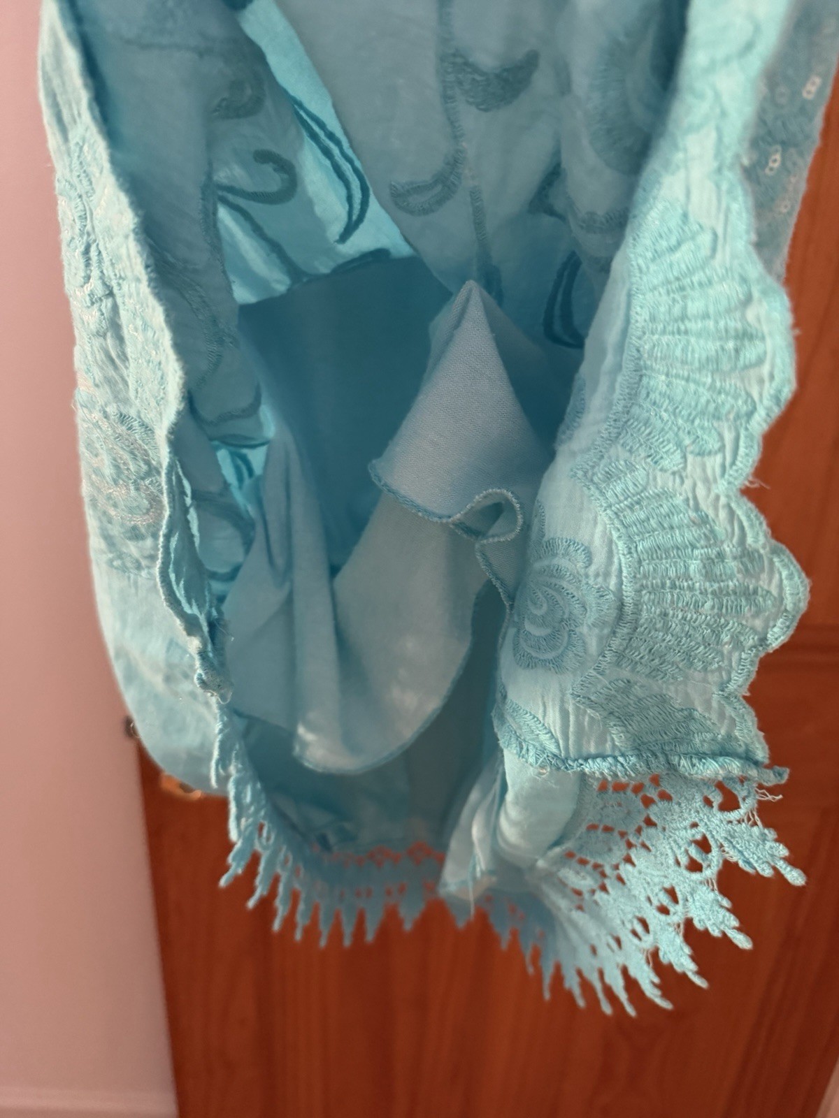 Crochet blue beaded fit and flare summer dress size M/L In great condition