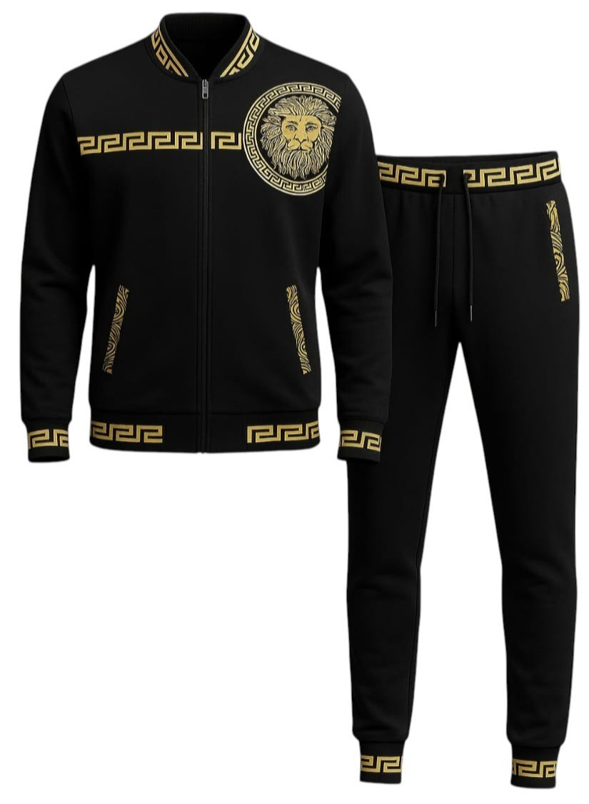 Men’s Casual Tiger Printed Mid Weight Designer Tech Suit Top & Bottom Set (5031)