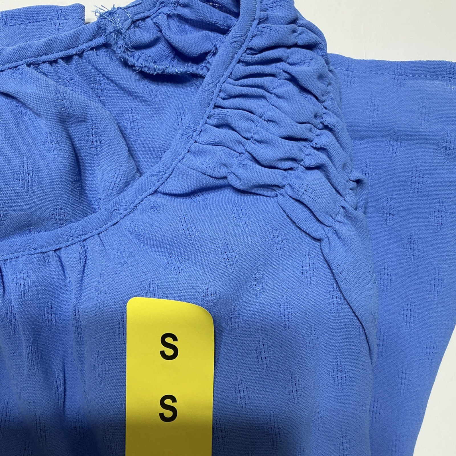 Jessica Simpson Blue Solid Woven Textured Ruffle Long Sleeve Blouse Women’s S