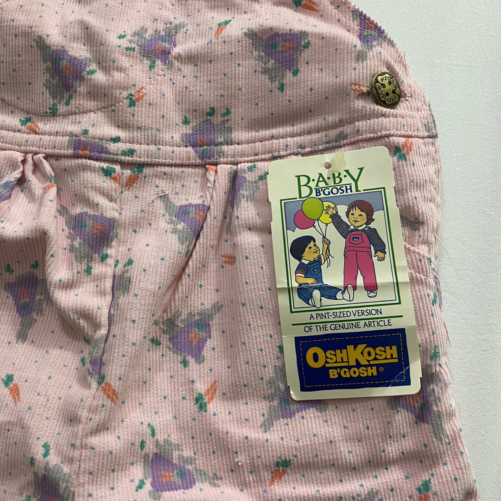 Vintage NWT OshKosh B’Gosh Overalls Vestbak Pink Rabbit Print Corduroy Size 18 m