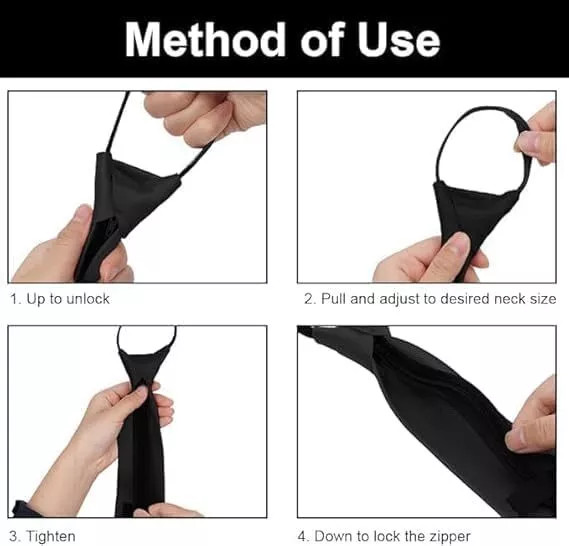 2Pcs Men’s Adjustable Black PreTied Necktie Office Zipper Neck Tie Clip On Tie